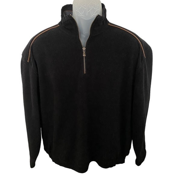 TOMMY BAHAMA Black w/ Tan Trim 1/4 Quarter Zip Pullover Sweatshirt Men M Medium - Picture 1 of 5